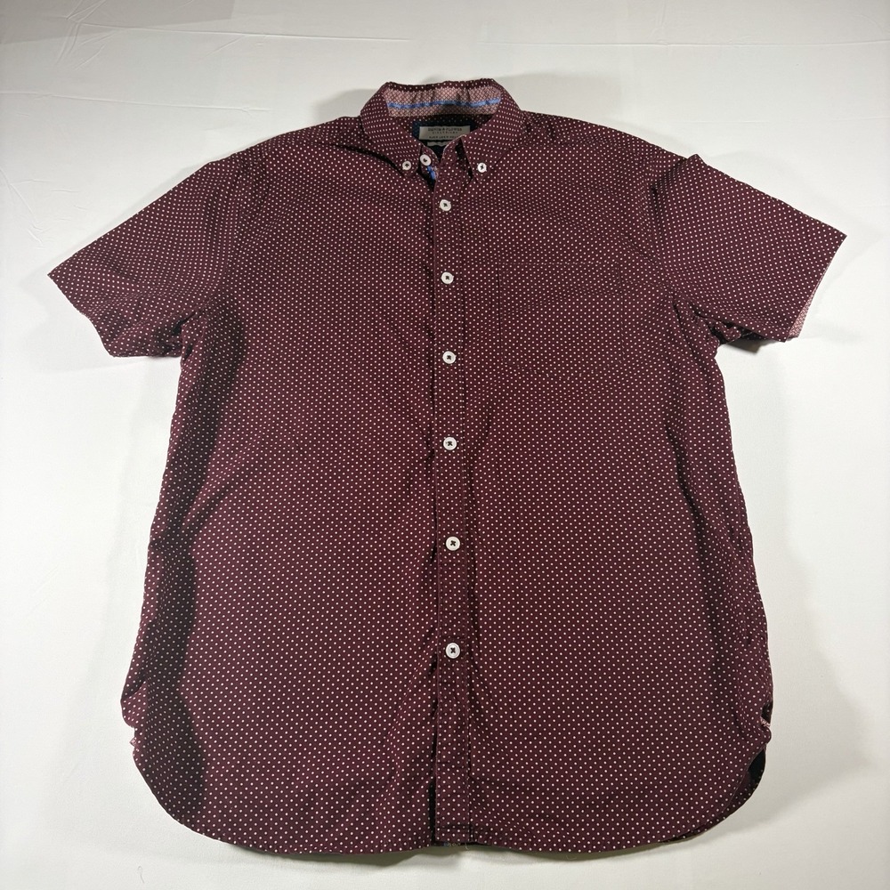 Denim & Flower Ricky Singh Burgundy Pin Dot Button Up Shirt Men Slim Size Medium